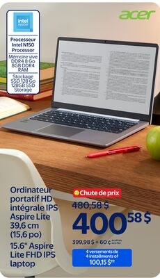 Ordinateur portatif HD intégrale IPS Aspire Lit…