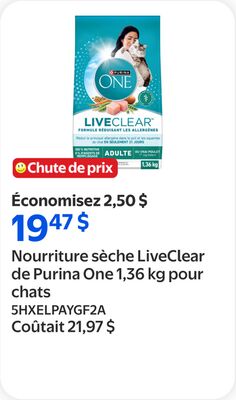 Nourriture sèche LiveClear de Purina One 1,36 k…