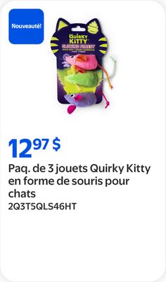 Paq. de 3 jouets Quirky Kitty en forme de souri…