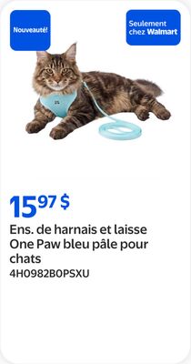 Ens. de harnais et laisse One Paw bleu pâle pou…
