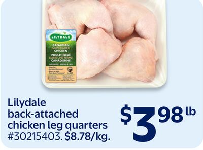 Lilydale back-attached chicken leg quarters
