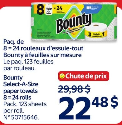 Paq. de 8 = 24 rouleaux d'essuie-tout Bounty à …
