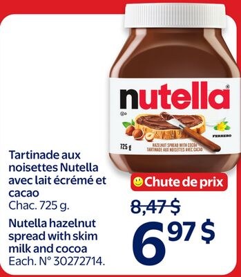 Tartinade aux noisettes Nutella avec lait écrém…