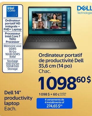 Ordinateur portatif de productivité Dell 35,6 c…