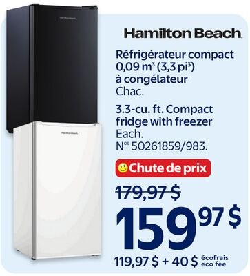 Réfrigérateur compact 0,09 m³ (3,3 pi³) à congé…