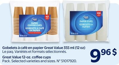 Gobelets à café en papier Great Value
