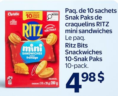 Paq. de 10 sachets Snak Paks de craquelins RITZ