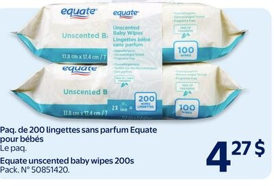 Paq. de 200 lingettes sans parfum Equate pour b…
