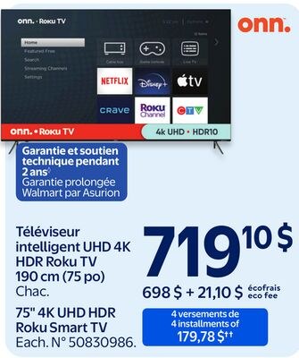 Téléviseur intelligent UHD 4K HDR Roku TV 190 c…
