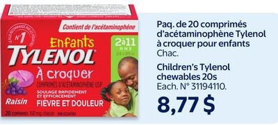 Paq. de 20 comprimes d'acétaminophène Tylenol à…