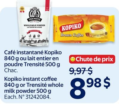 Café instantané Kopiko 840 g ou lait entier en …