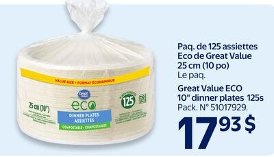 Paq. de 125 assiettes Eco de Great Value 25 cm …