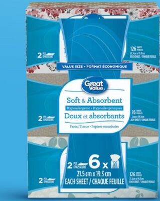 Great Value 2-ply facial tissues