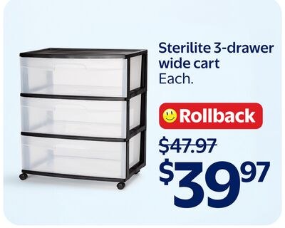Sterilite 3-drawer wide cart