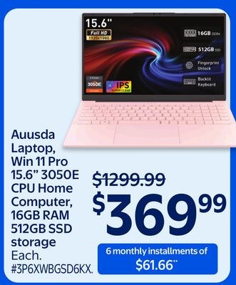Auusda Laptop, Win 11 Pro 15.6" 3050E CPU Home …