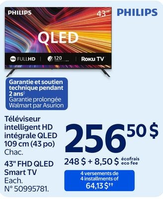 Téléviseur intelligent HD intégrale QLED 109 cm…