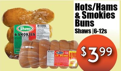Shaws Hots/Hams & Smokies Buns