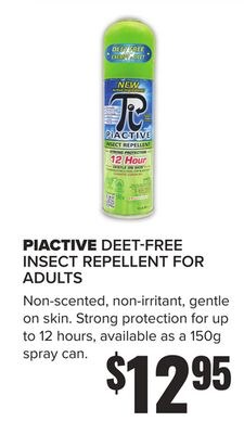 PIACTIVE DEET-FREE INSECT REPELLENT FOR ADULTS