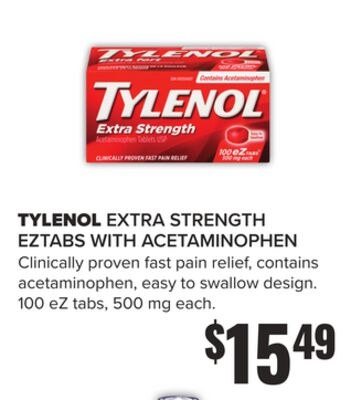 TYLENOL EXTRA STRENGTH EZTABS WITH ACETAMINOPHEN