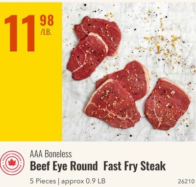 AAA Boneless Beef Eye Round Fast Fry Steak