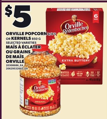 ORVILLE POPCORN 6/8'S OR KERNELS, 850 G