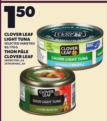CLOVER LEAF LIGHT TUNA, 85/170 G