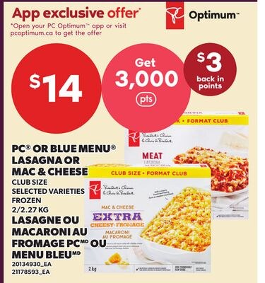 PC® OR BLUE MENU® LASAGNA OR MAC & CHEESE, 2/2.…