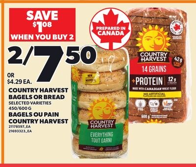 COUNTRY HARVEST BAGELS OR BREAD, 450/600 G
