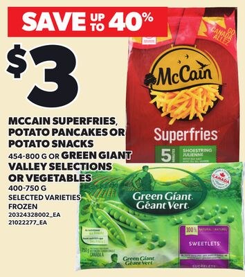 MCCAIN SUPERFRIES, POTATO PANCAKES OR POTATO SN…
