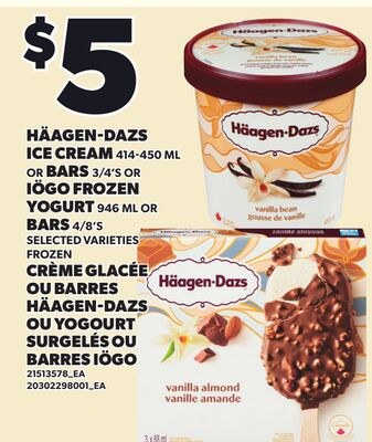 HÄAGEN-DAZS ICE CREAM, 414-450 ML OR BARS, 3/4'…