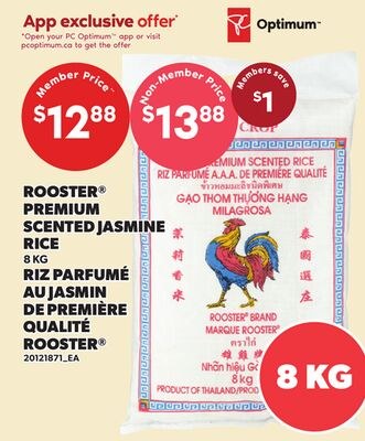 ROOSTER® PREMIUM SCENTED JASMINE RICE, 8 KG