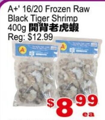 A+ 16/20 Frozen Raw Black Tiger Shrimp