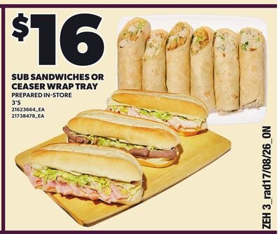SUB SANDWICHES OR CEASER WRAP TRAY, 3'S
