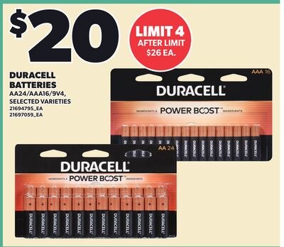 DURACELL BATTERIES, AAA24/AA16/9V4