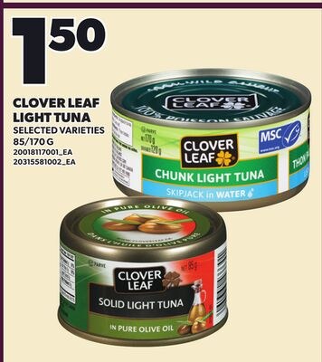 CLOVER LEAF LIGHT TUNA, 85/170 G