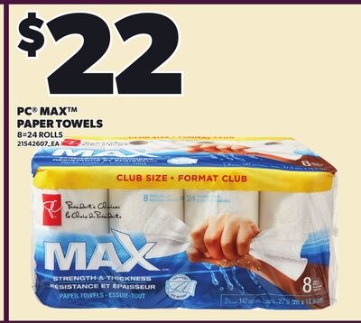 PC® MAX™ PAPER TOWELS, 8-24 ROLLS