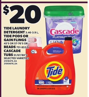 TIDE LAUNDRY DETERGENT, 3.46-3.9 L, TIDE PODS O…