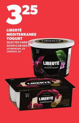 LIBERTÉ MEDITERRANEE YOGURT, 4X100 G OR 500 G
