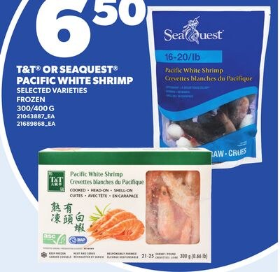 T&T® OR SEAQUEST® PACIFIC WHITE SHRIMP, 300/400…
