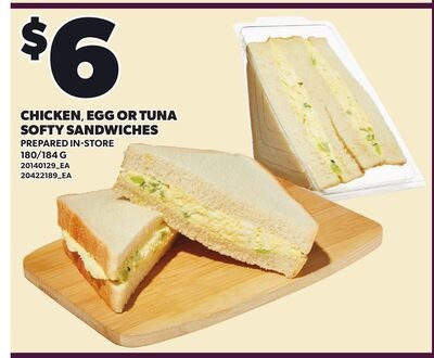 CHICKEN, EGG OR TUNA SOFTY SANDWICHES, 180/184 G