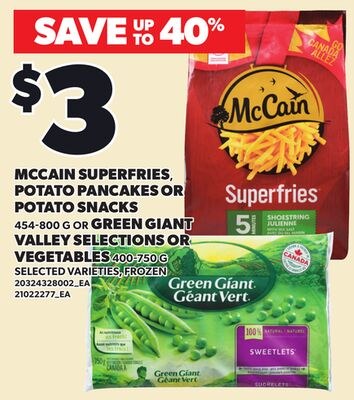 MCCAIN SUPERFRIES, POTATO PANCAKES OR POTATO SN…