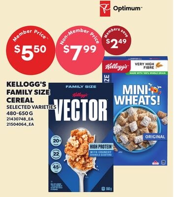 KELLOGG'S FAMILY SIZE CEREAL, 480-650 G
