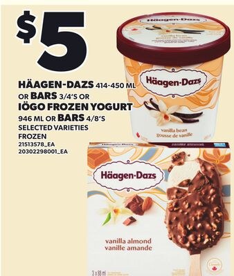 HÄAGEN-DAZS, 414-450 ML OR BARS, 3/4'S OR IÖGO …