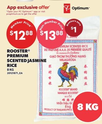 ROOSTER® PREMIUM SCENTED JASMINE RICE, 8 KG