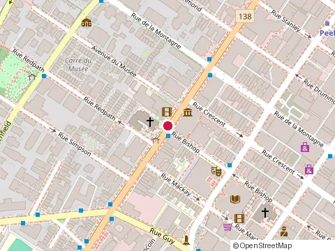 Location of Musée des beaux-arts de Montréal at 1380, rue Sherbrooke Ouest, Montréal