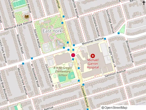 Location of Toronto East Pharmasave at 825 Coxwell Ave, East York