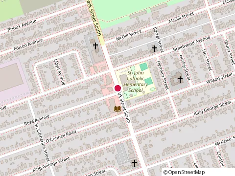 Location of de la Fosse Branch Library at 729 Park St S, Peterborough