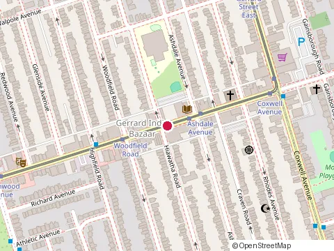 Location of Toronto Public Library at 1432 Gerrard St E, Toronto