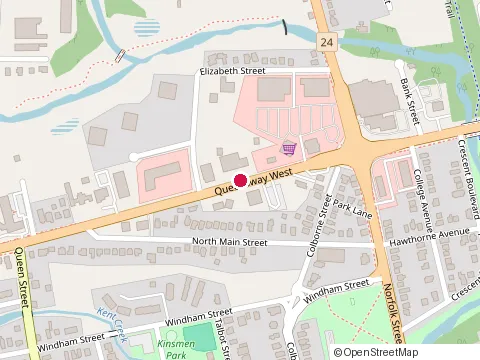 Location of Achieve Movement Health Clinic at 63 Queensway West, Simcoe
