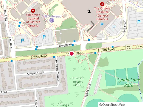 Location of Ottawa Hosptial at 501 Smyth Rd, Ottawa